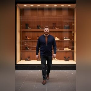 Untuckit Reynoso Baseball Sweater 100% Merino Wool Navy Mens XXL